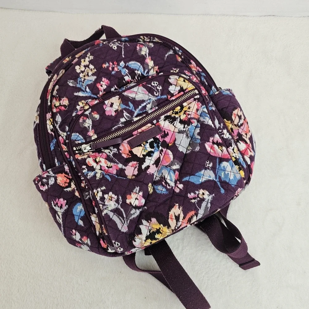 VERA BRADLEY Iconic Small Backpack Quilted Indiana Rose Burgundy Multi Floral